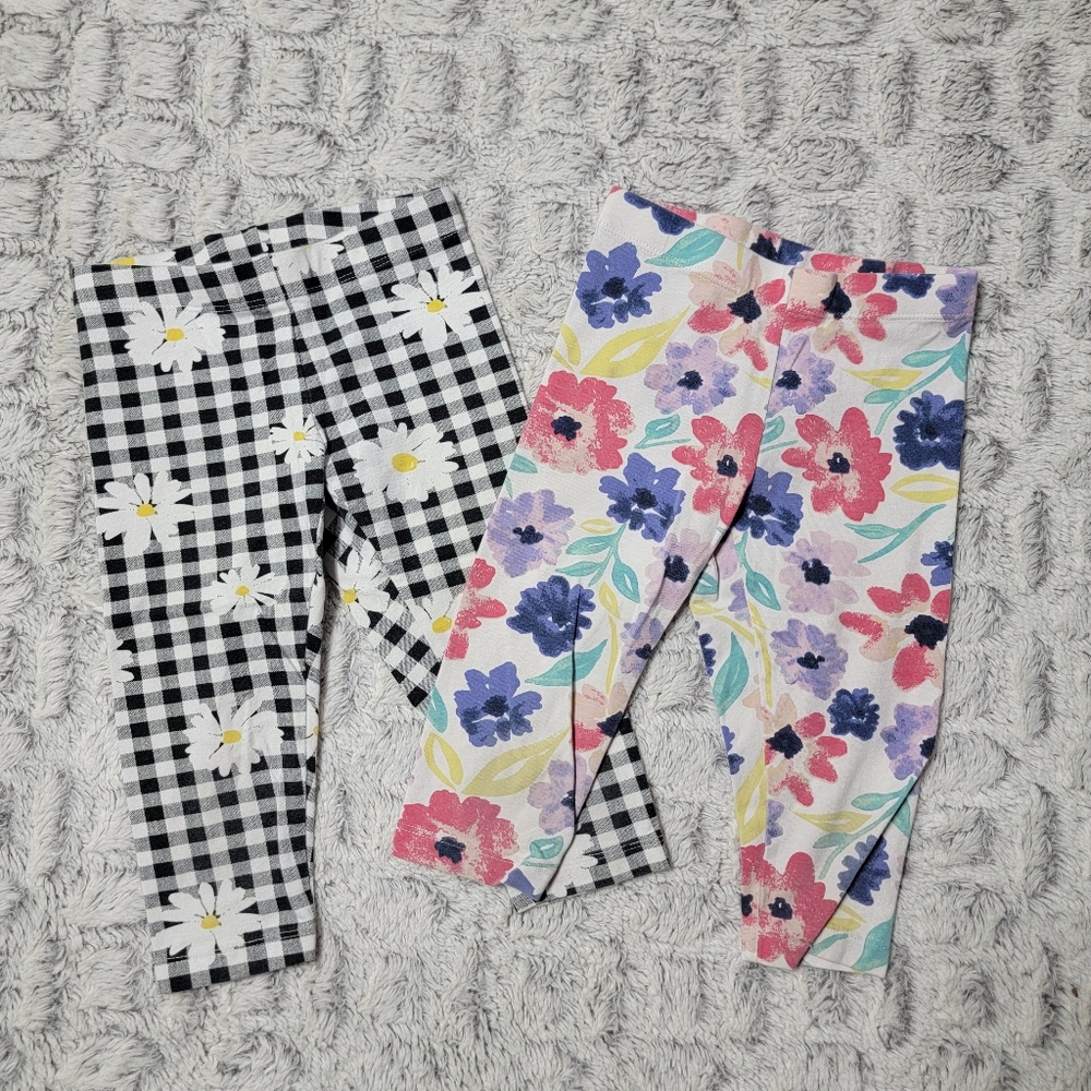 3 For $12 Two Girl's Wonder Nation Flower Leggings - XS 4-5